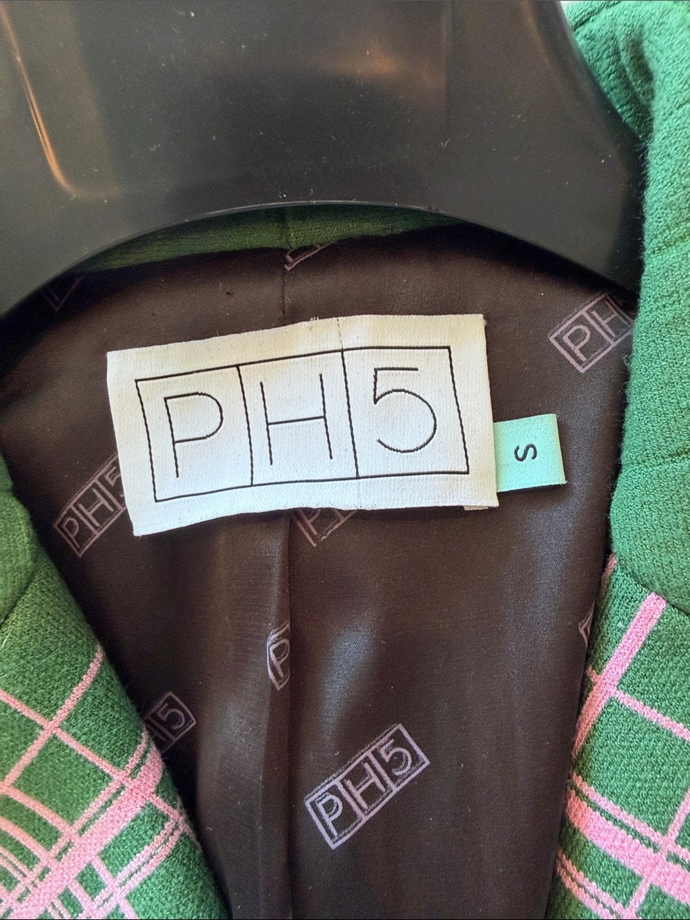 PH5 Green and Pink Plaid Wool Trench Coat - Picture 3 of 5